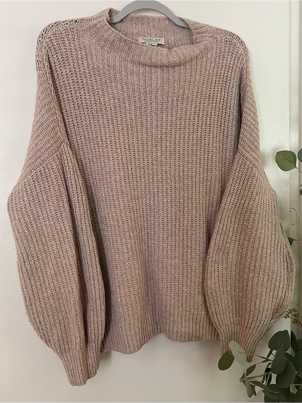 Rachel Zoe Dusty Rose Knit Balloon-Sleeve Sweater